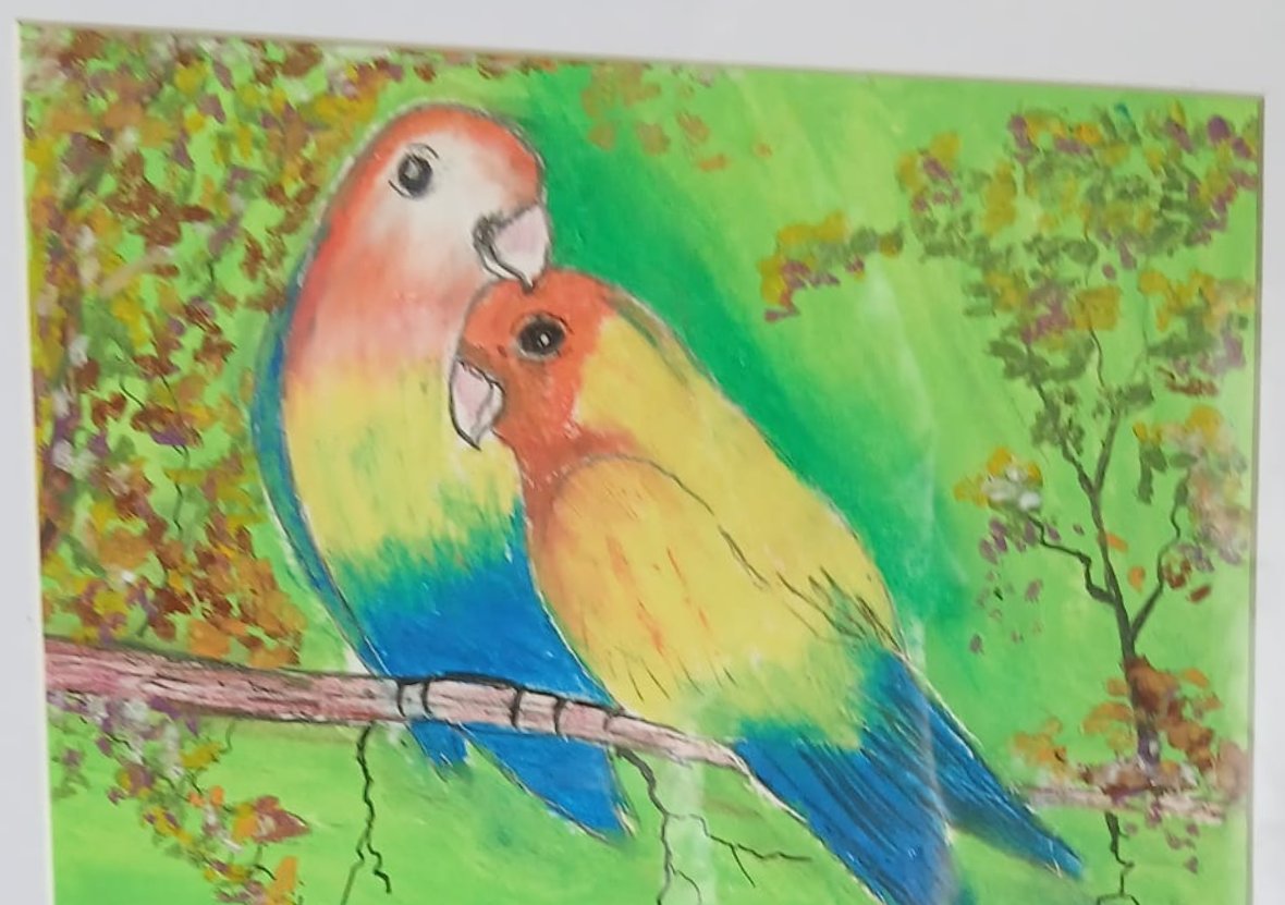 Lovebirds — hand-painted, soft pastel on paper